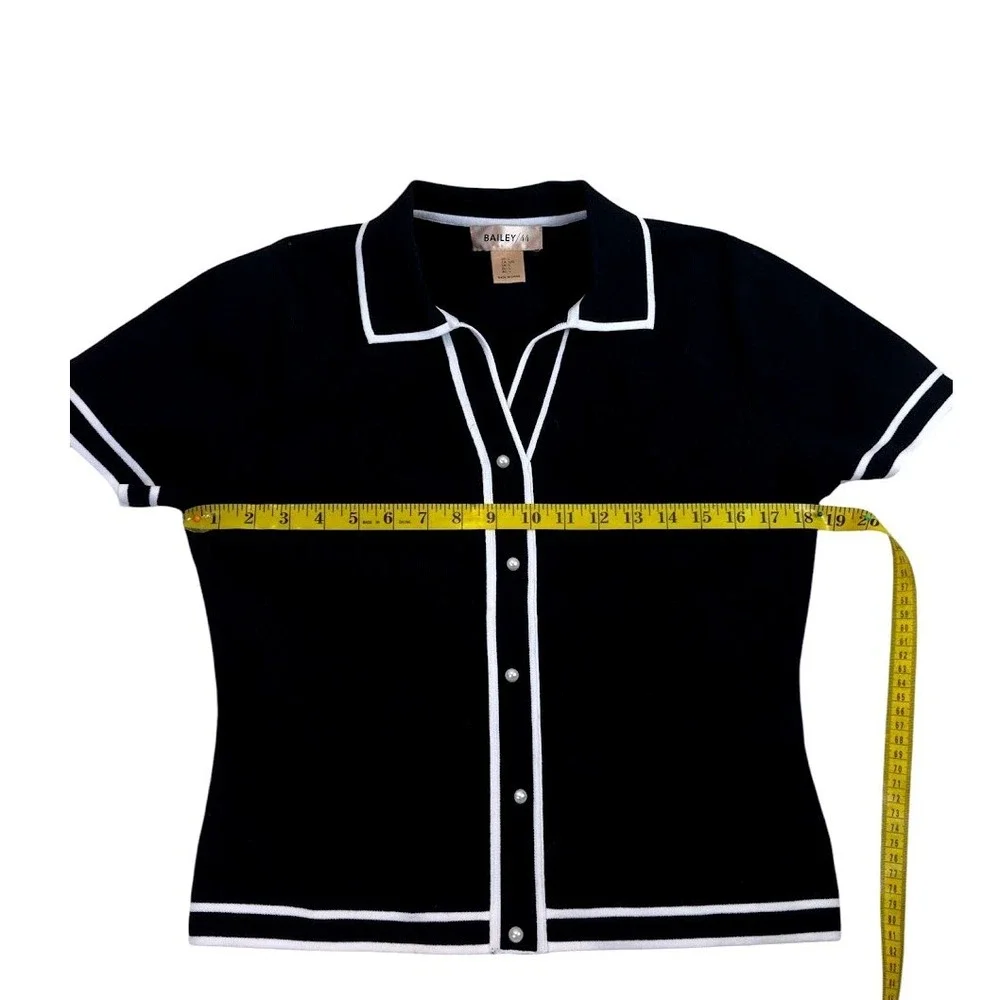 Bailey 44 Polo Sweater Women L Pearl Button Black White Quiet Luxury  Office